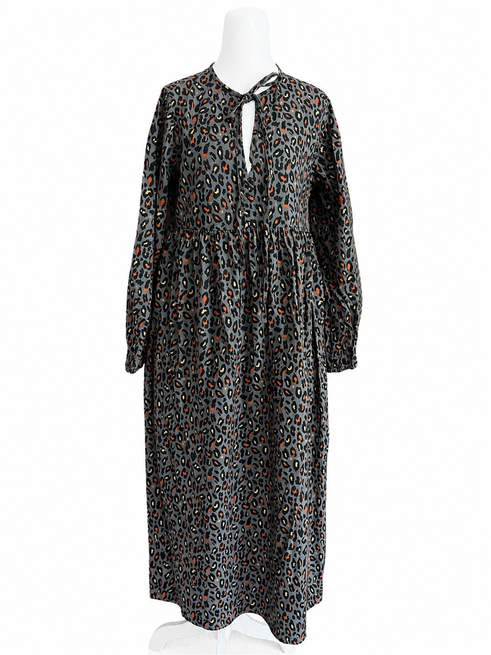 Grace Atwood x The Drop Gray Leopard Animal Print Maxi Dress Long Sleeve Small S